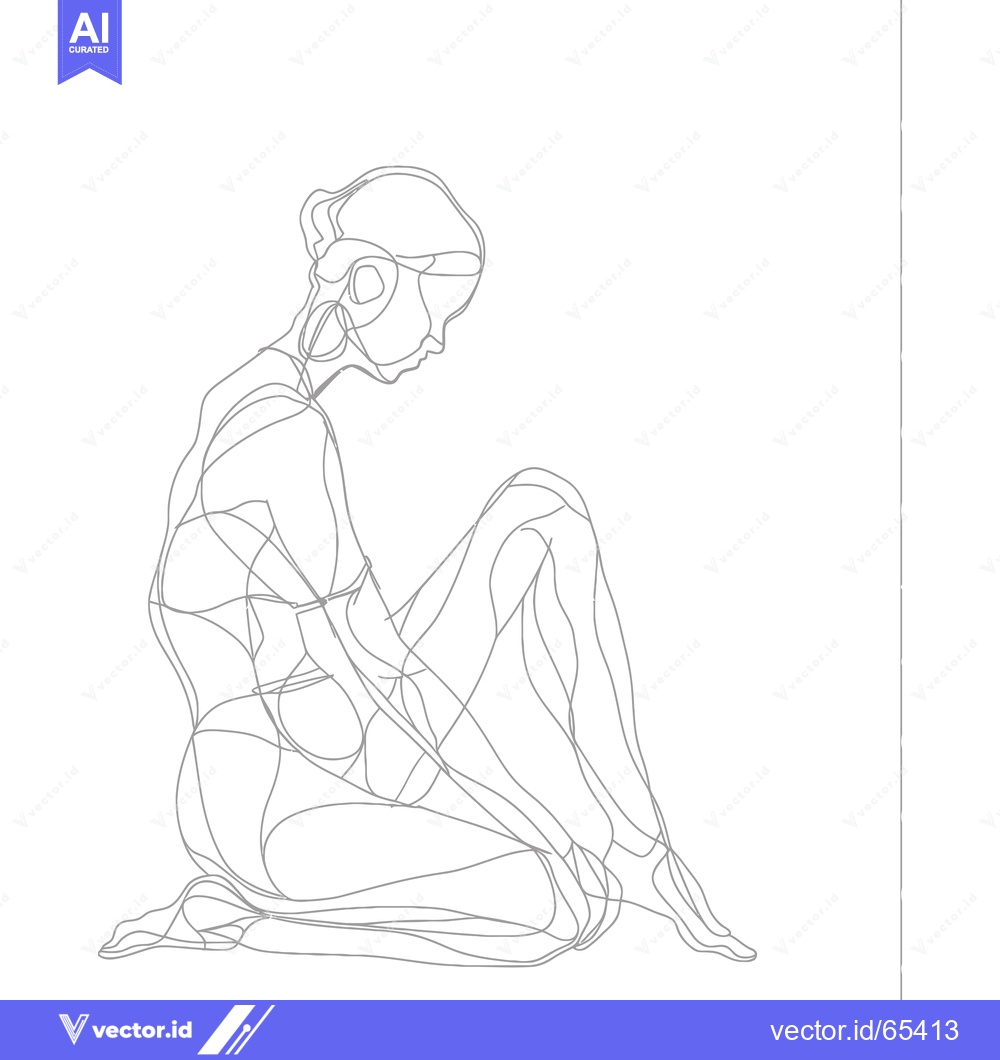 Premium Vector dari A Single-Line Drawing of a Woman Sitting with Her Knees Bent
