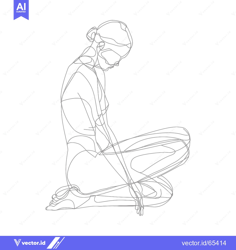 Premium Vector dari Line Drawing of a Woman Kneeling with Head Bowed