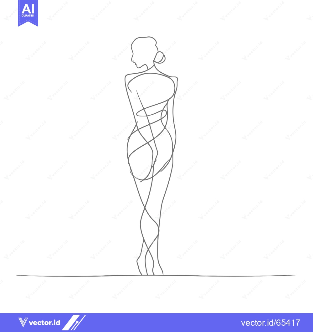 Premium Vector dari A Single-Line Drawing of a Woman Standing with Her Back to the Viewer