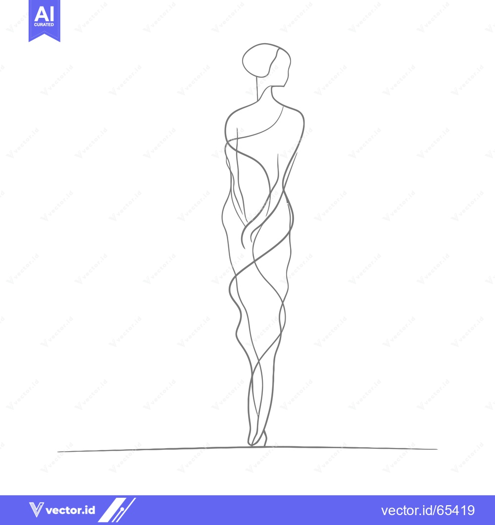 Premium Vector dari Single-line drawing of a woman standing with her back turned
