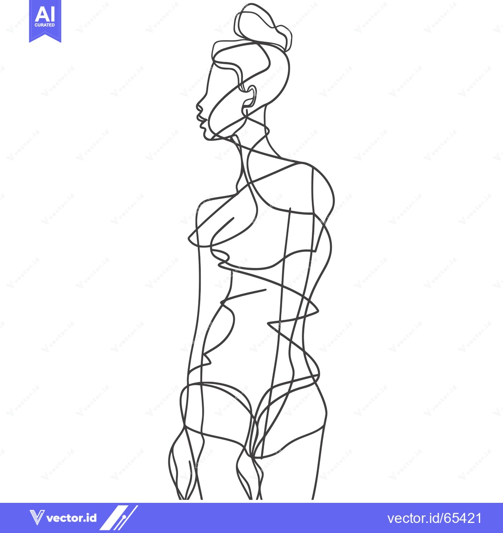 Premium Vector of Continuous Line Drawing of a Woman in a One-Piece Swimsuit