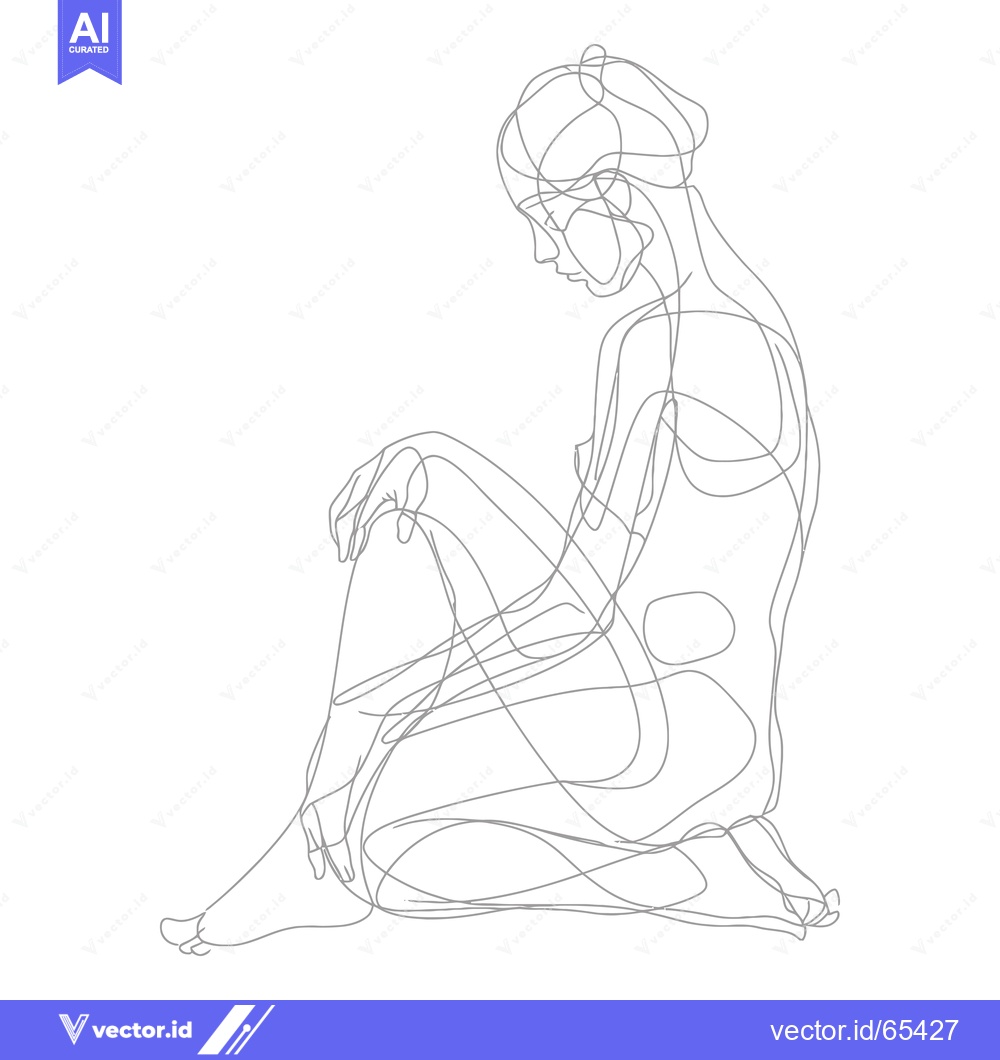 Premium Vector dari A Single-Line Drawing of a Woman Sitting with Her Legs Crossed