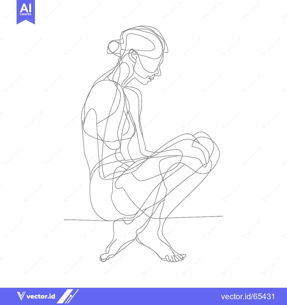 Premium Vector dari Continuous Line Drawing of a Woman Sitting in a Squat Position