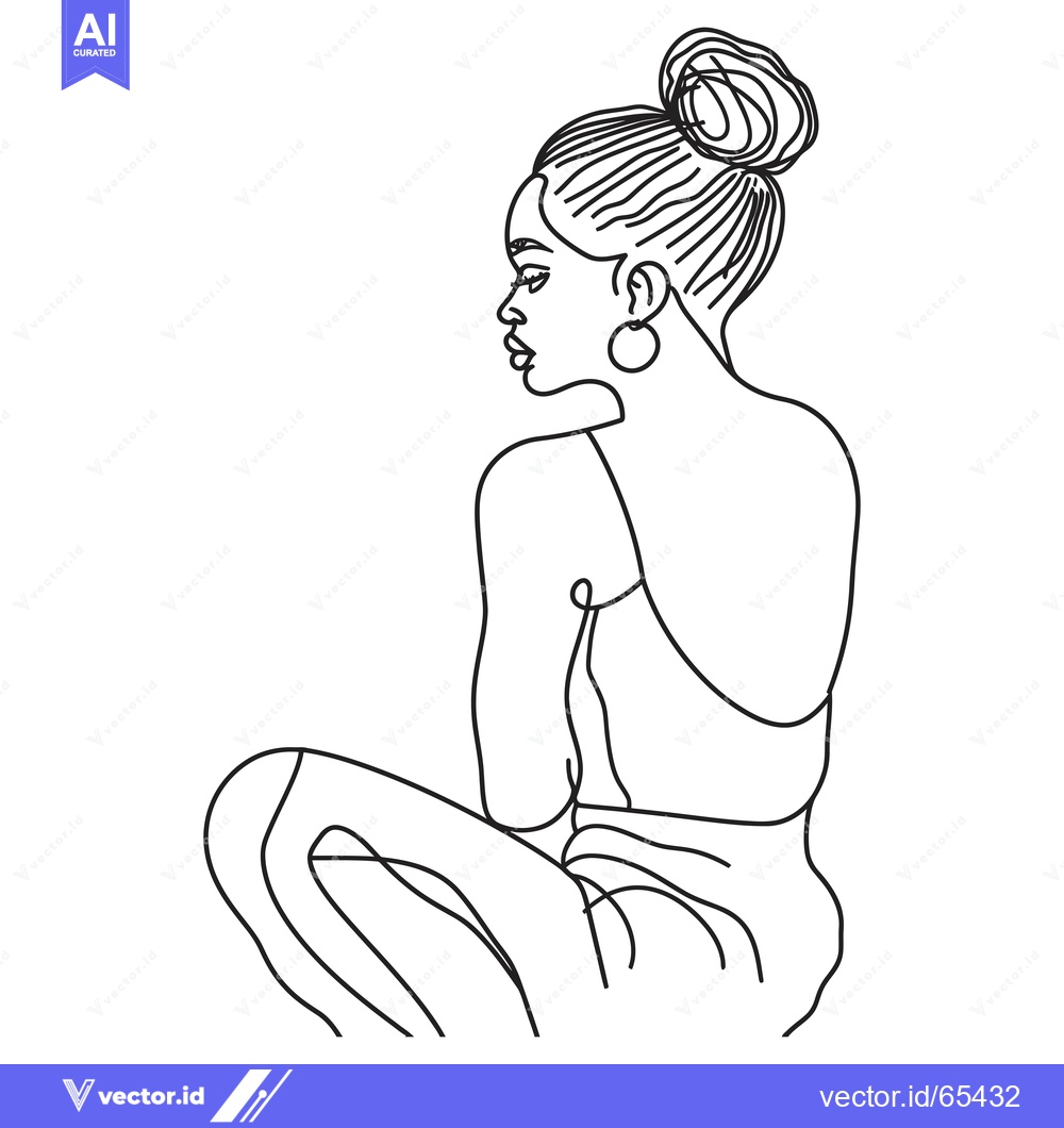 Premium Vector of A Line Drawing of a Woman with a Bun and Hoop Earrings Sitting in Prof