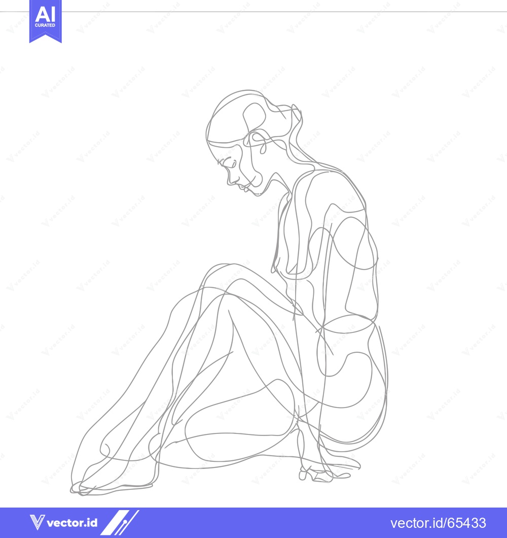 Premium Vector dari One-Line Continuous Sketch of a Woman Sitting