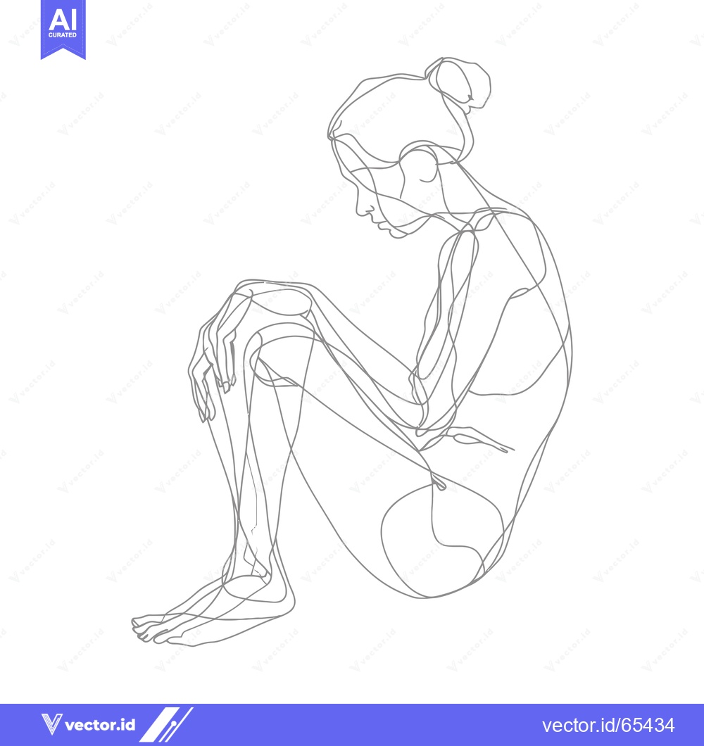 Premium Vector of A Single Line Drawing of a Woman Sitting with Her Knees Drawn Up to He