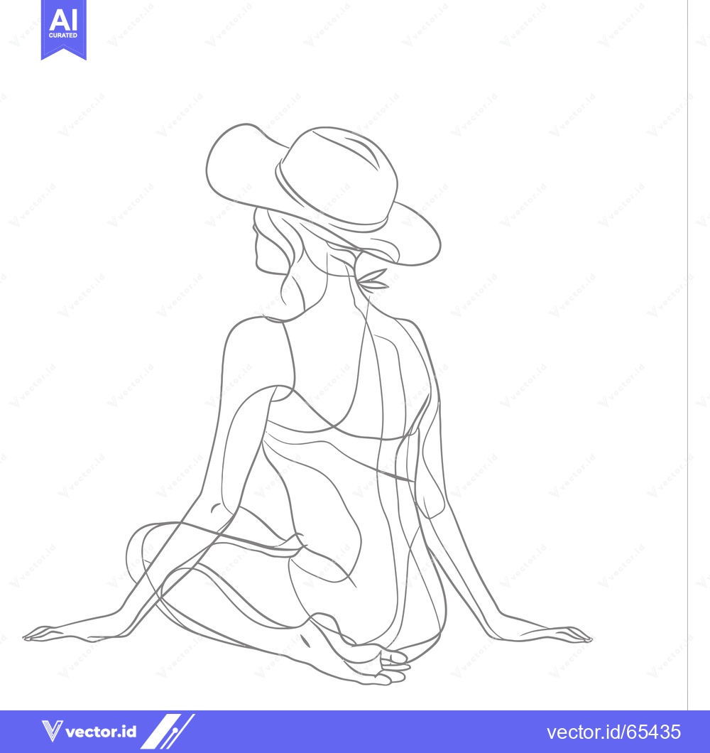 Premium Vector dari Line Drawing of a Woman in a Hat, Sitting with Legs Crossed