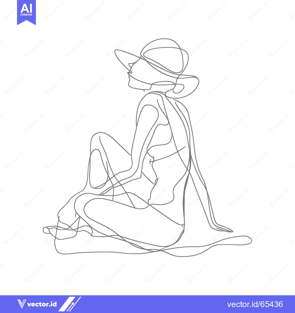 Premium Vector dari Single-Line Drawing of a Woman in a Hat Sitting