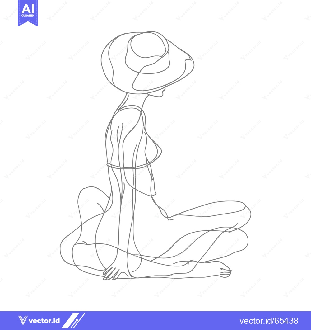 Premium Vector of Line drawing of a woman in a hat, sitting with her legs crossed