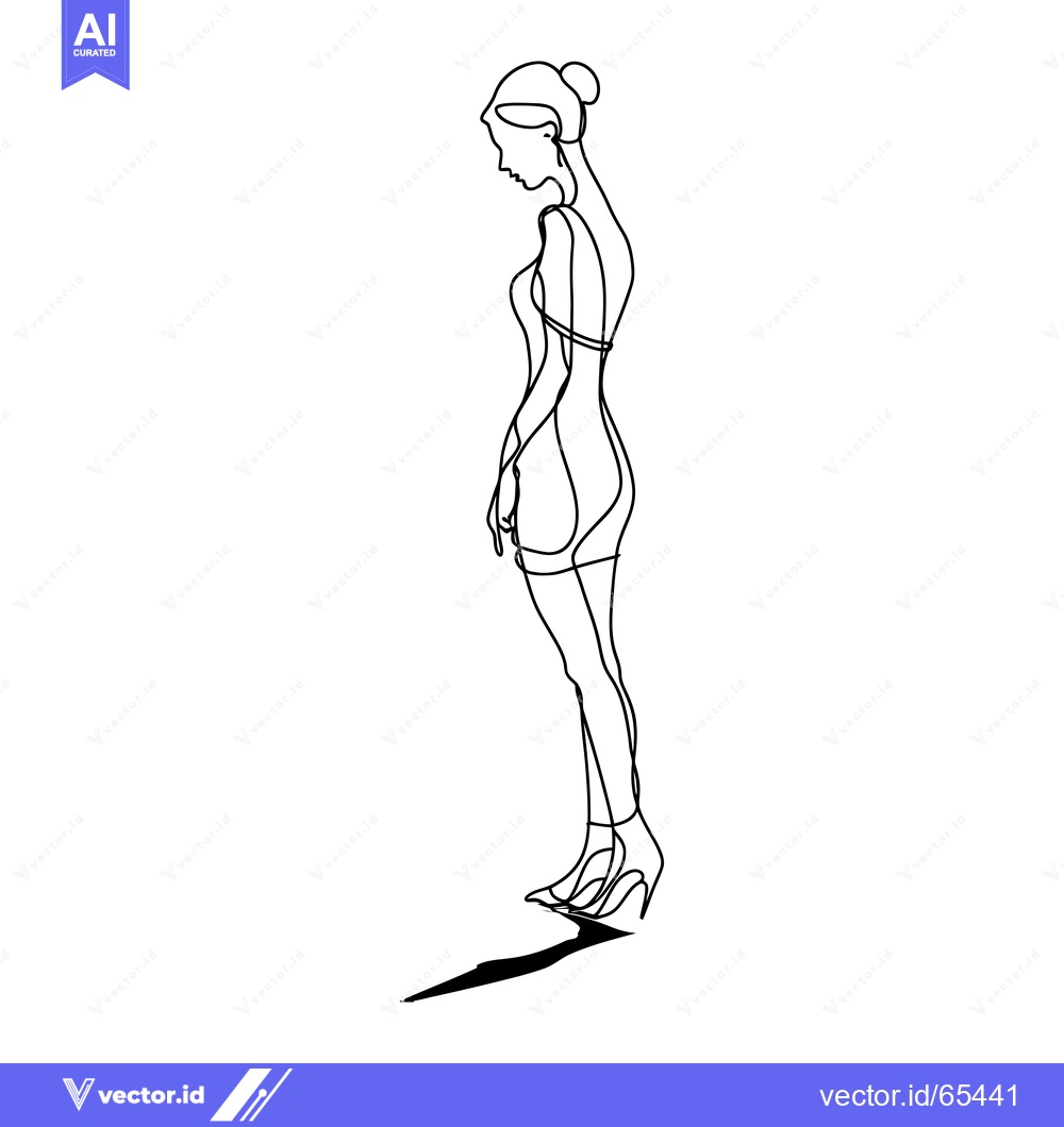 Premium Vector of Single-Line Drawing of a Woman in a Dress and High Heels
