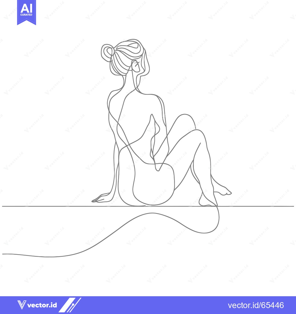 Premium Vector dari Single-Line Drawing of a Woman Sitting with Her Back to the Viewer
