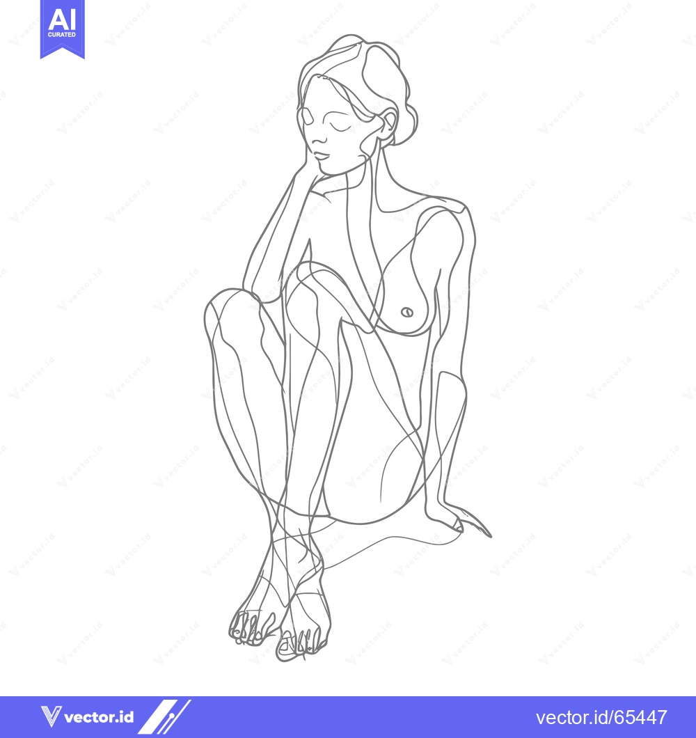 Premium Vector of A Single-Line Drawing of a Woman Sitting with Her Chin Resting on Her