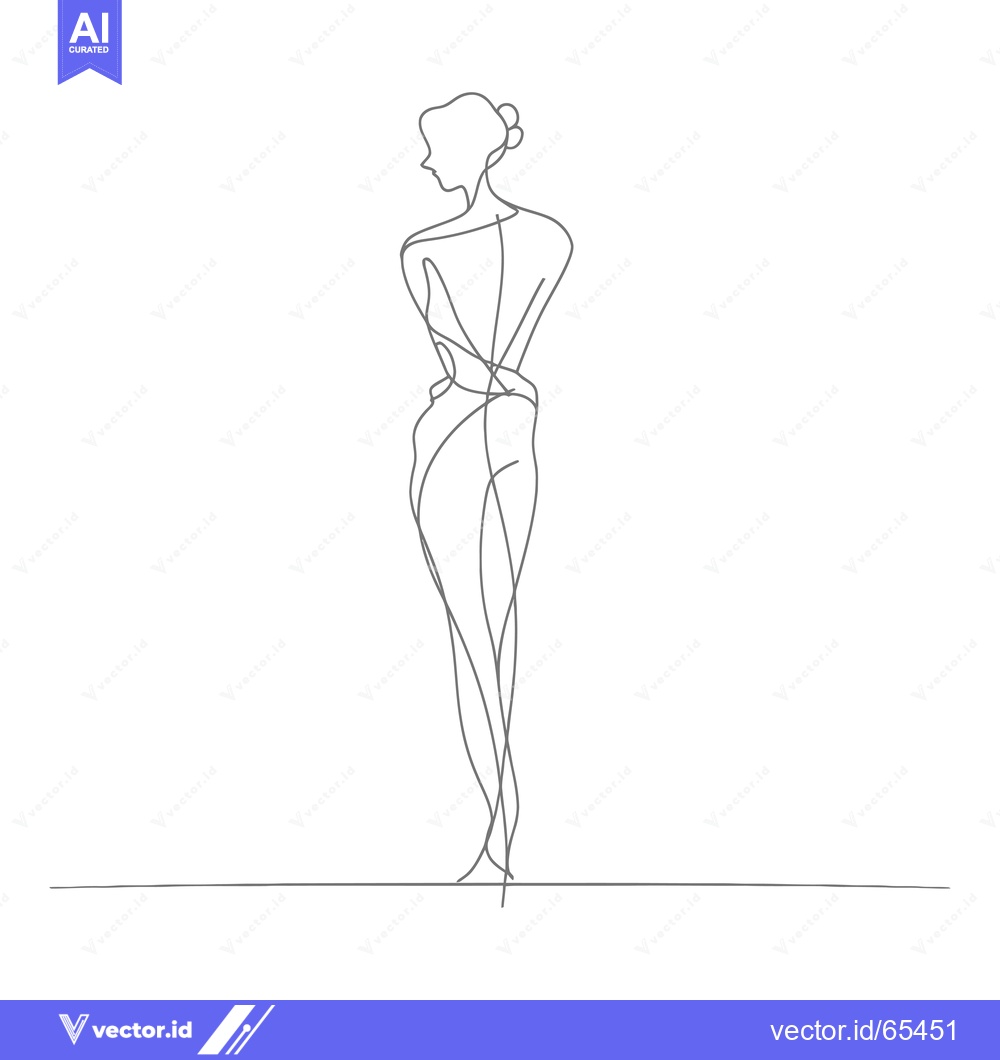 Premium Vector of Single-Line Drawing of a Woman Standing with Her Back Turned