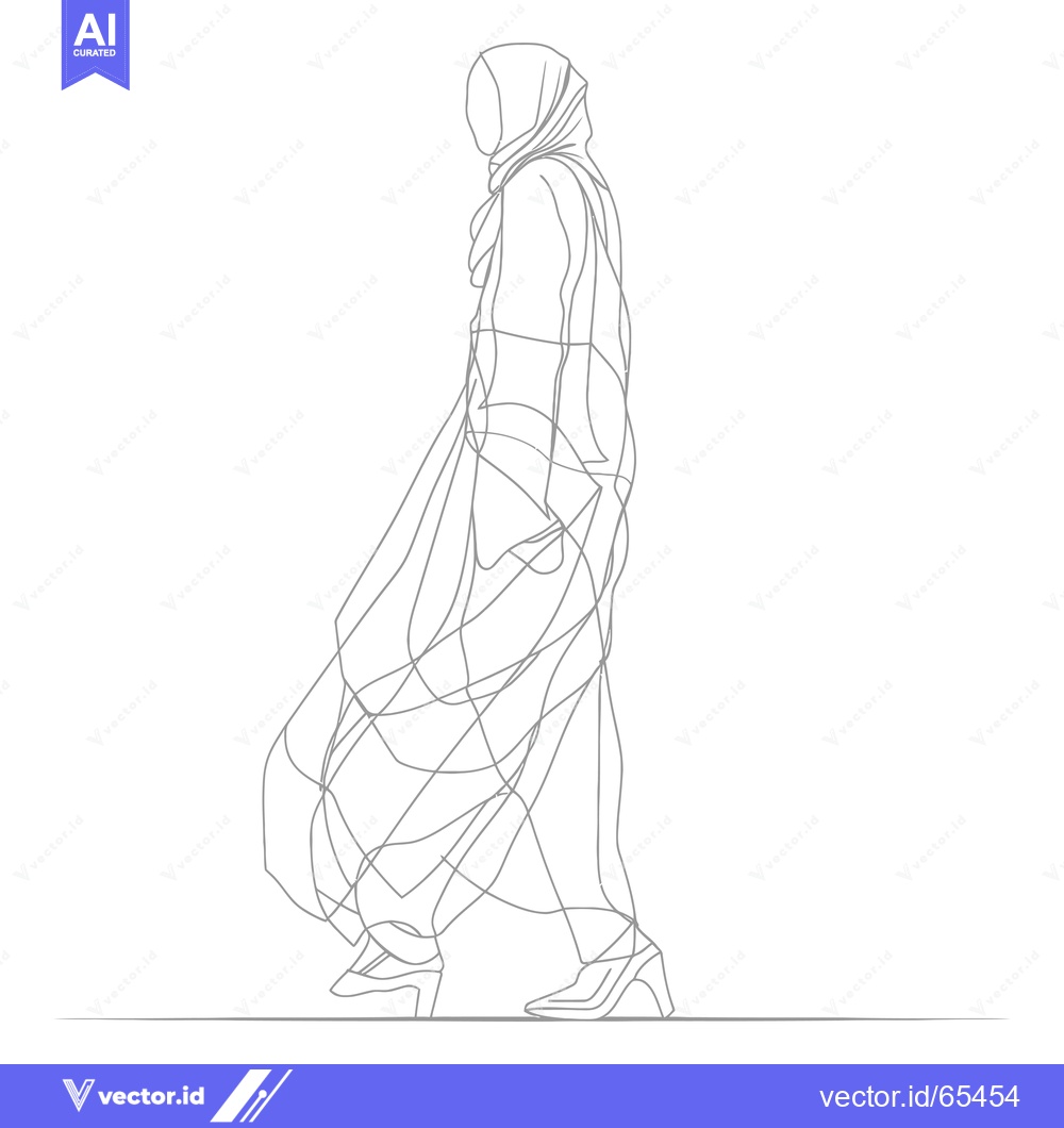 Premium Vector of Line drawing of a woman in a hijab walking