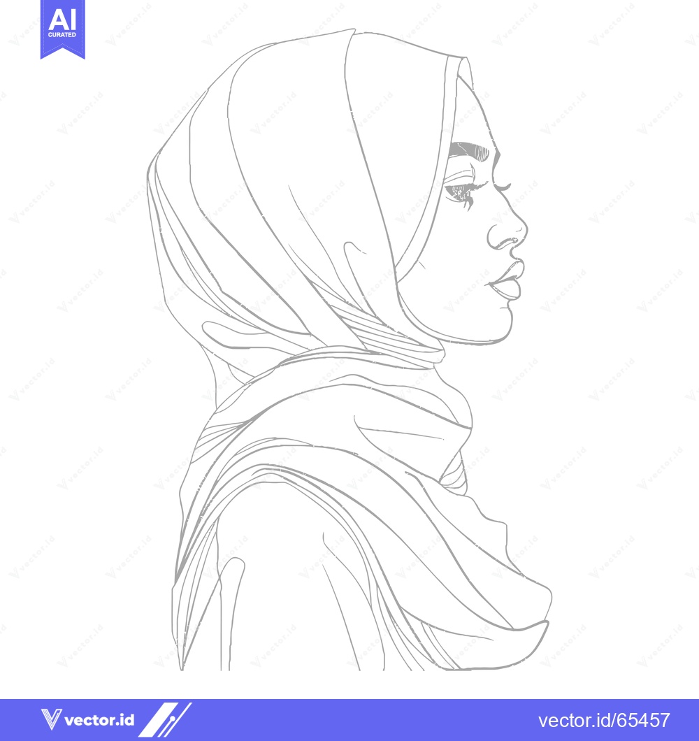 Premium Vector of Line Drawing of a Woman Wearing a Hijab