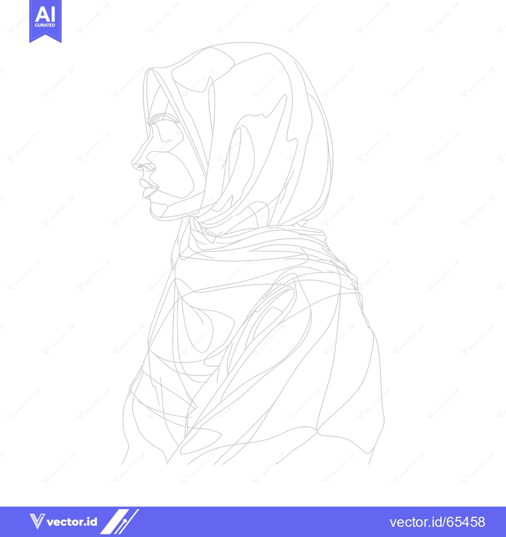 Premium Vector of Line Art Portrait of a Woman Wearing a Hijab