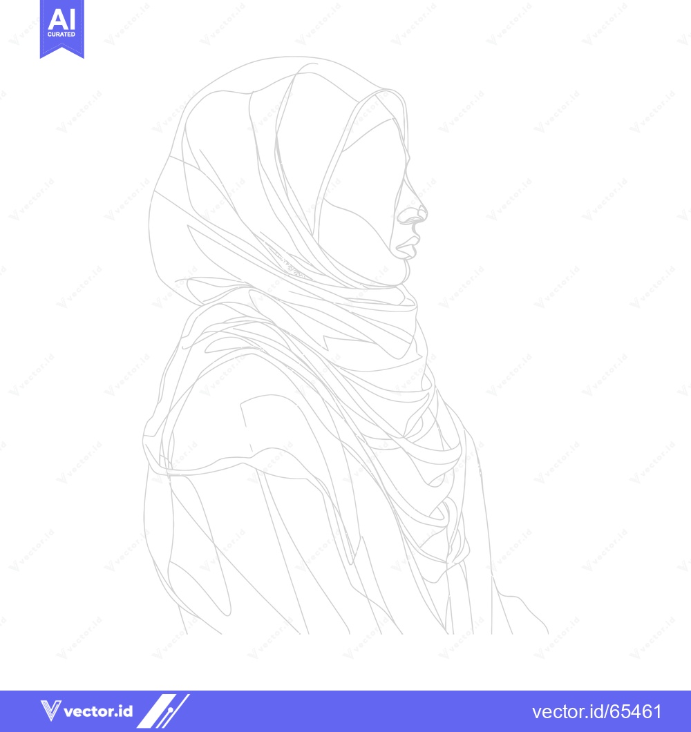 Premium Vector of Line Drawing of a Woman in a Hijab