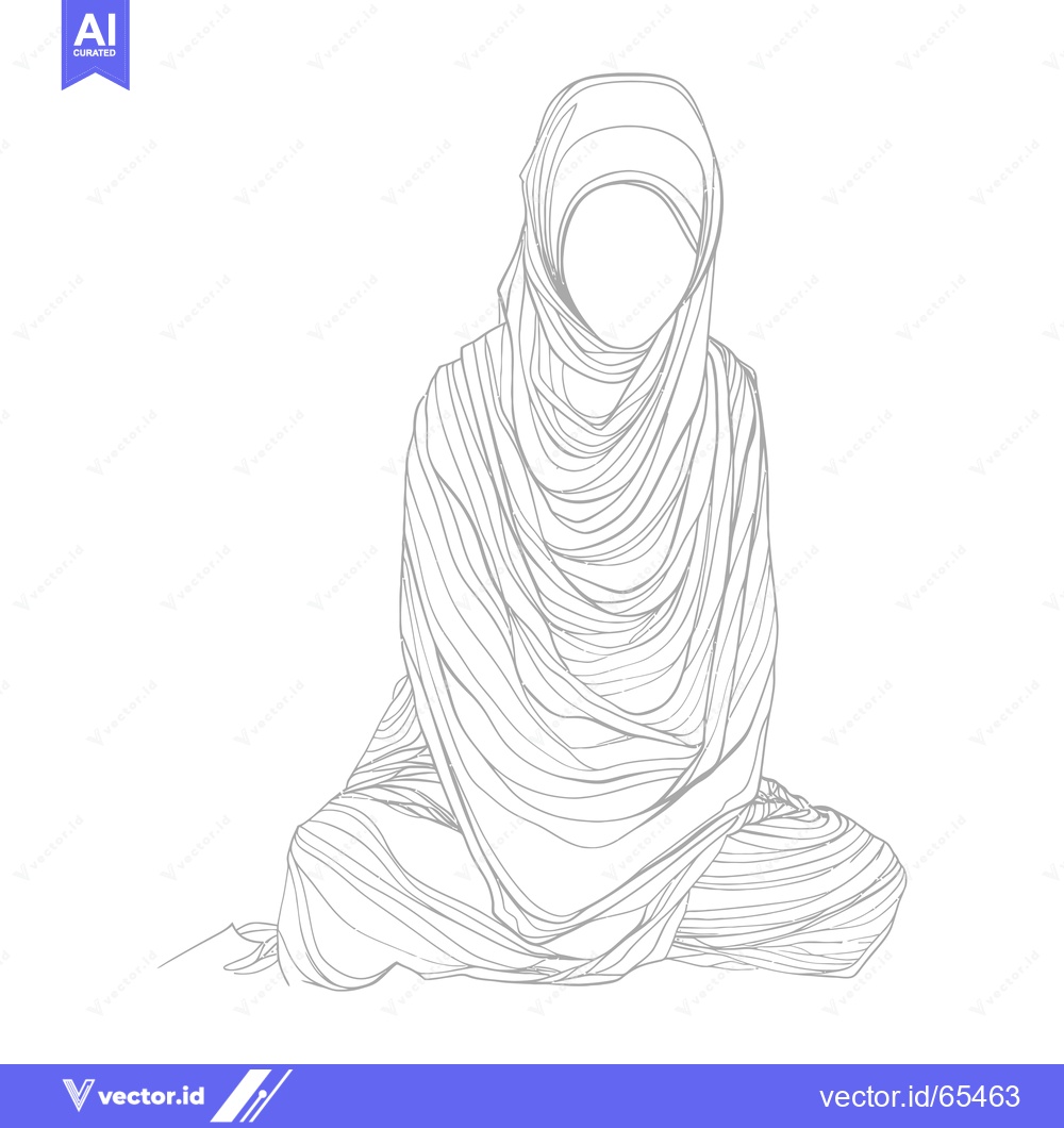 Premium Vector dari Line drawing of a woman in a hijab sitting with legs crossed