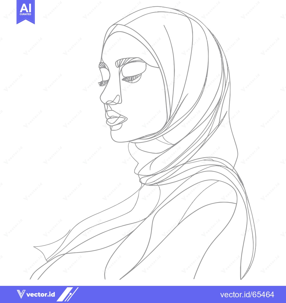 Premium Vector dari Single-Line Illustration of a Woman Wearing a Hijab