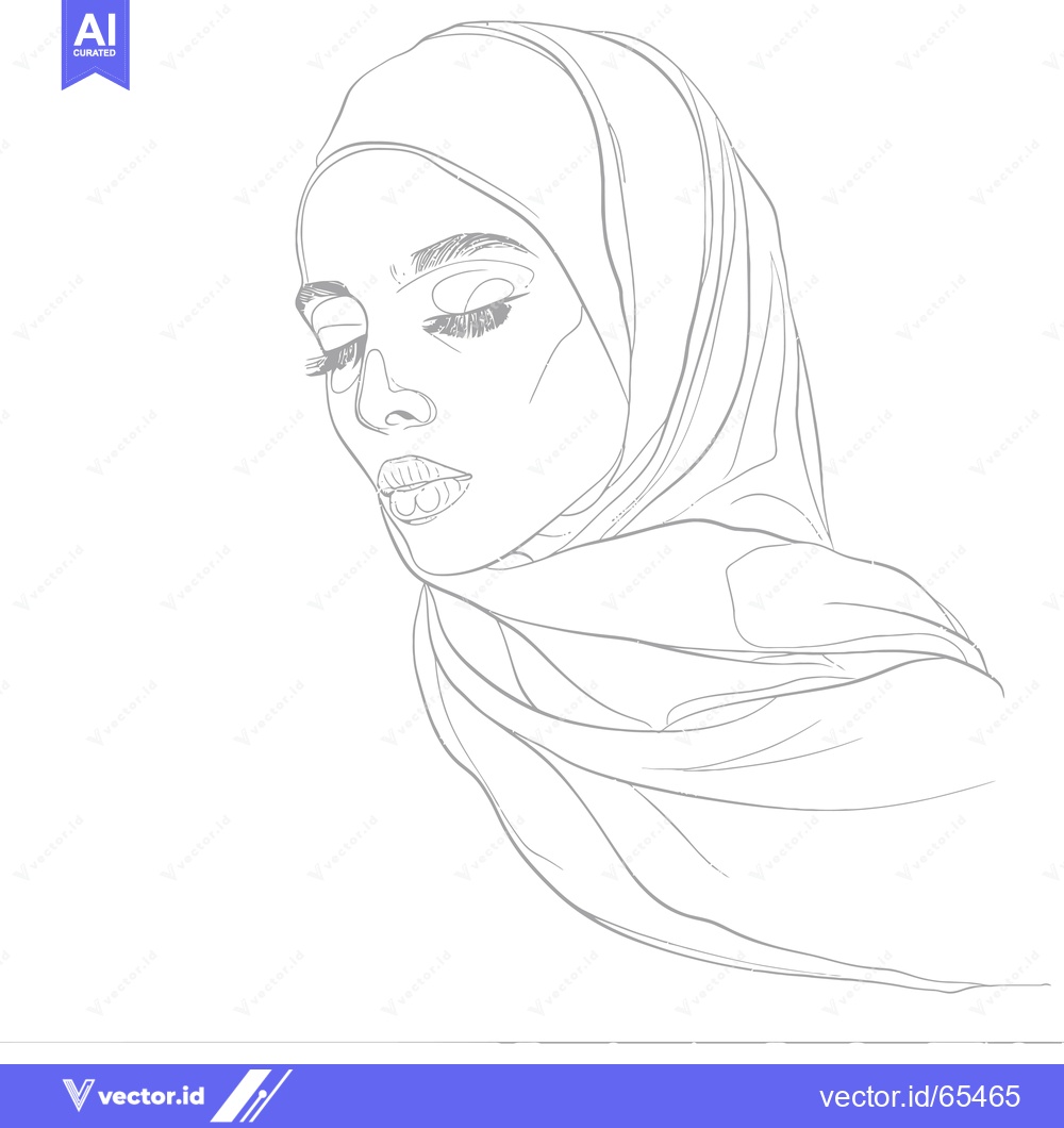 Premium Vector of Line Art Illustration of a Woman Wearing a Hijab
