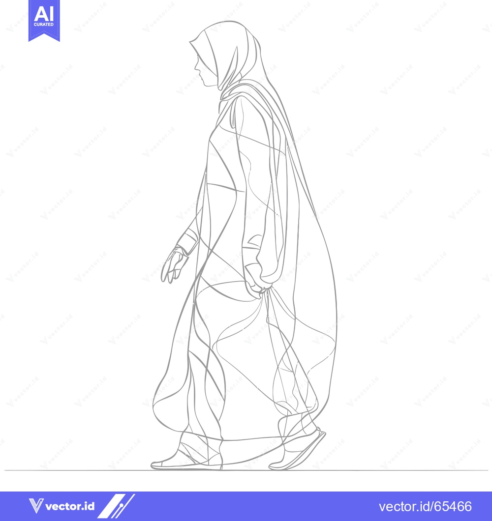 Premium Vector of Line Drawing of a Woman in a Hijab Walking