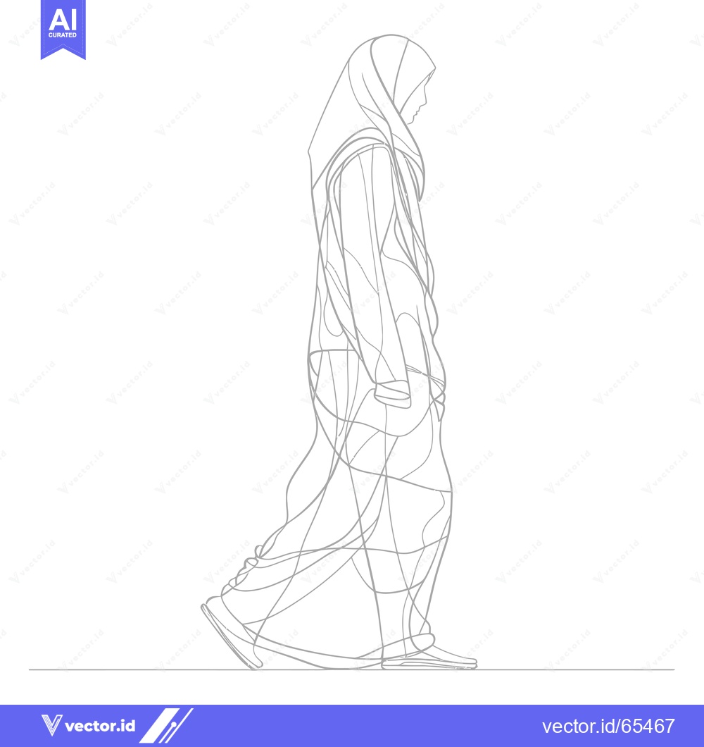 Premium Vector dari Line Drawing of a Woman in a Hijab Walking