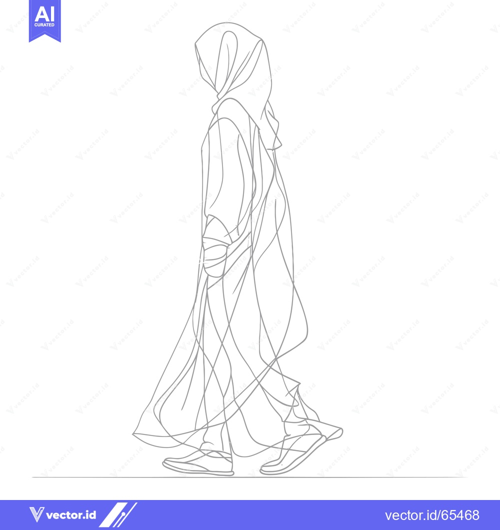 Premium Vector of Line Drawing of a Woman in a Hijab Walking