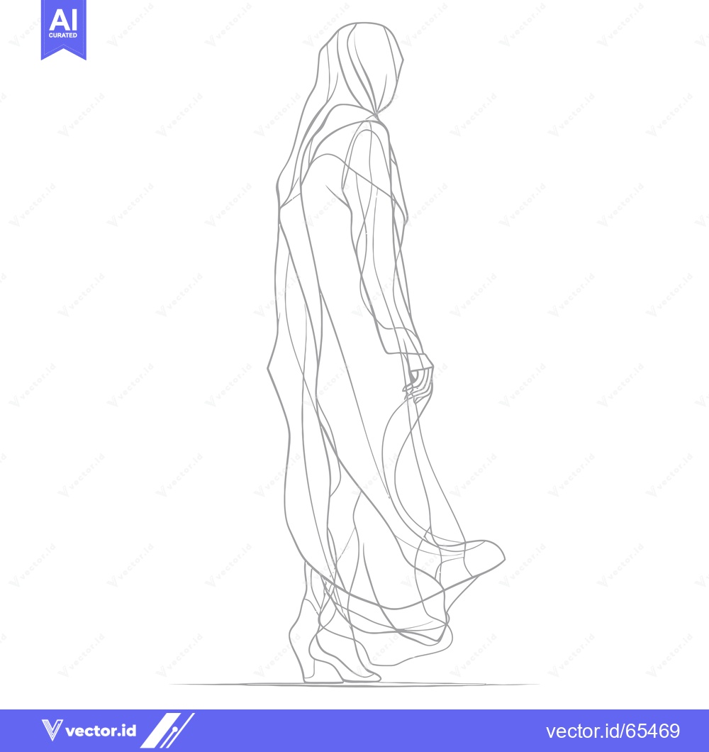Premium Vector dari Line Drawing of a Woman in an Abaya Walking