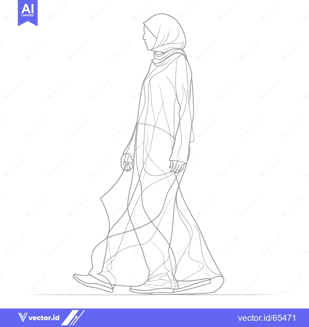 Premium Vector dari Outline Illustration of a Woman Wearing a Hijab and Abaya Walking