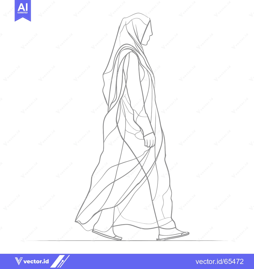 Premium Vector dari A Simple Line Drawing of a Woman in a Hijab Walking