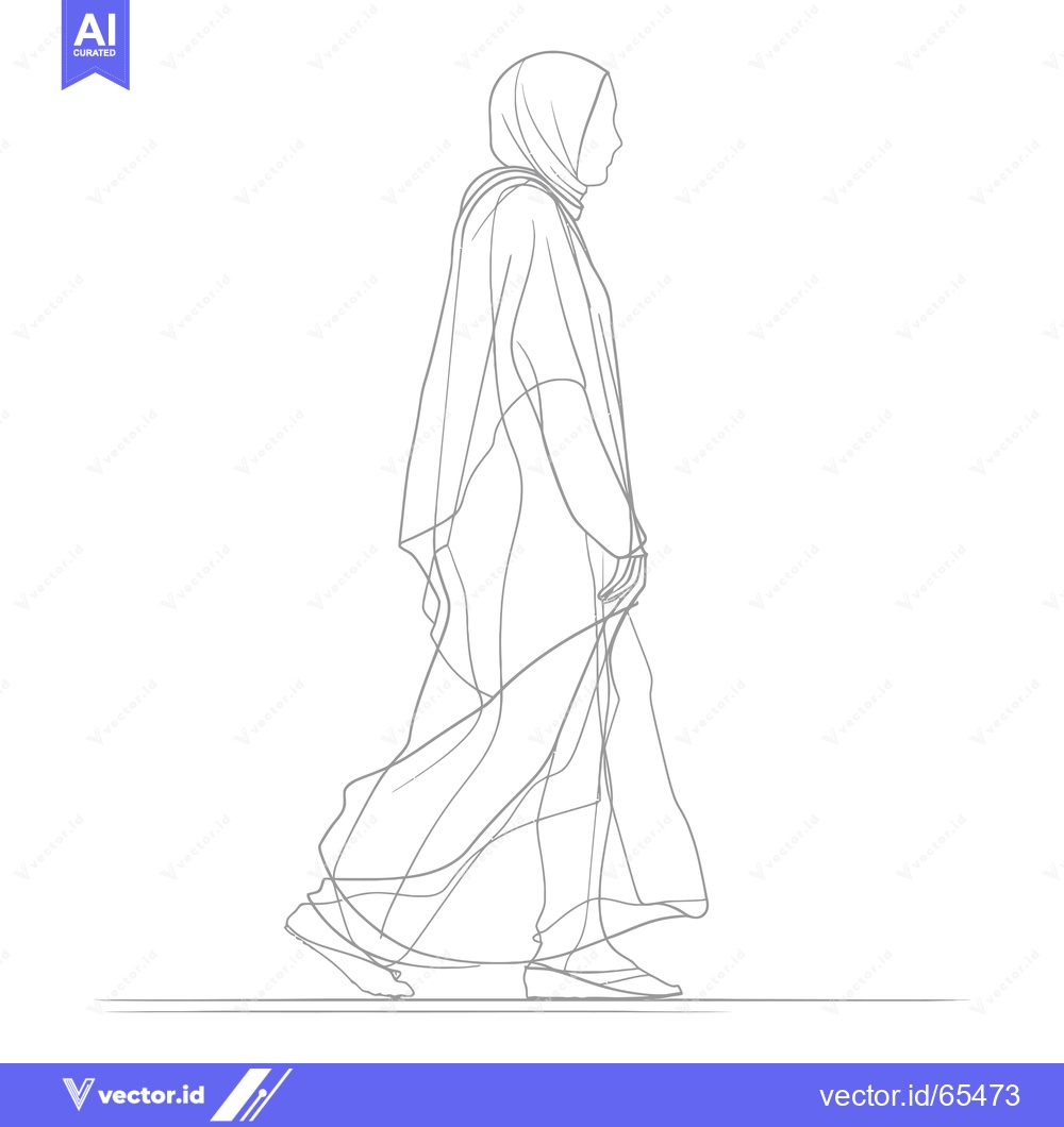 Premium Vector dari Side Profile of a Woman Wearing a Hijab and Abaya Walking