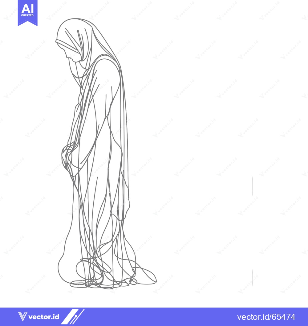 Premium Vector of Line Drawing of a Woman in a Hijab in a Prayer Pose