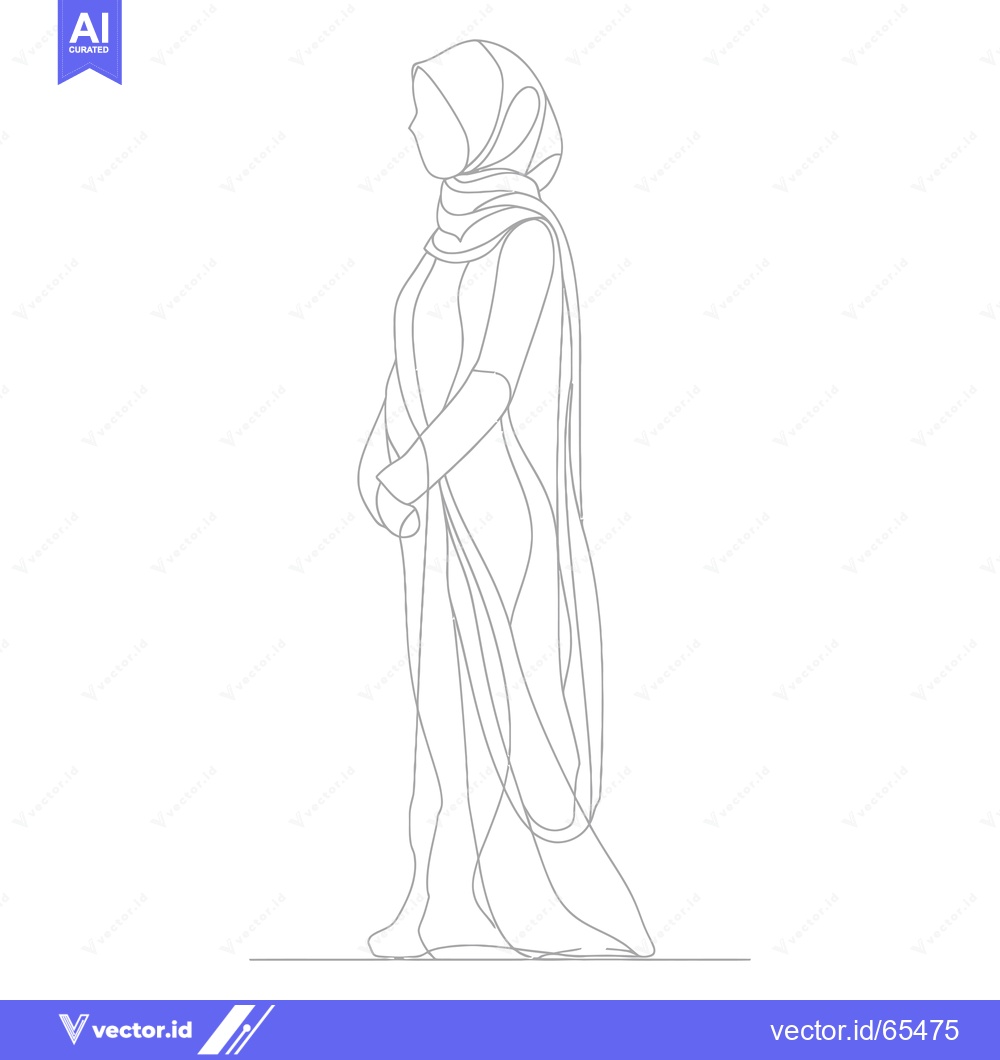 Premium Vector dari Single-line drawing of a woman in a hijab