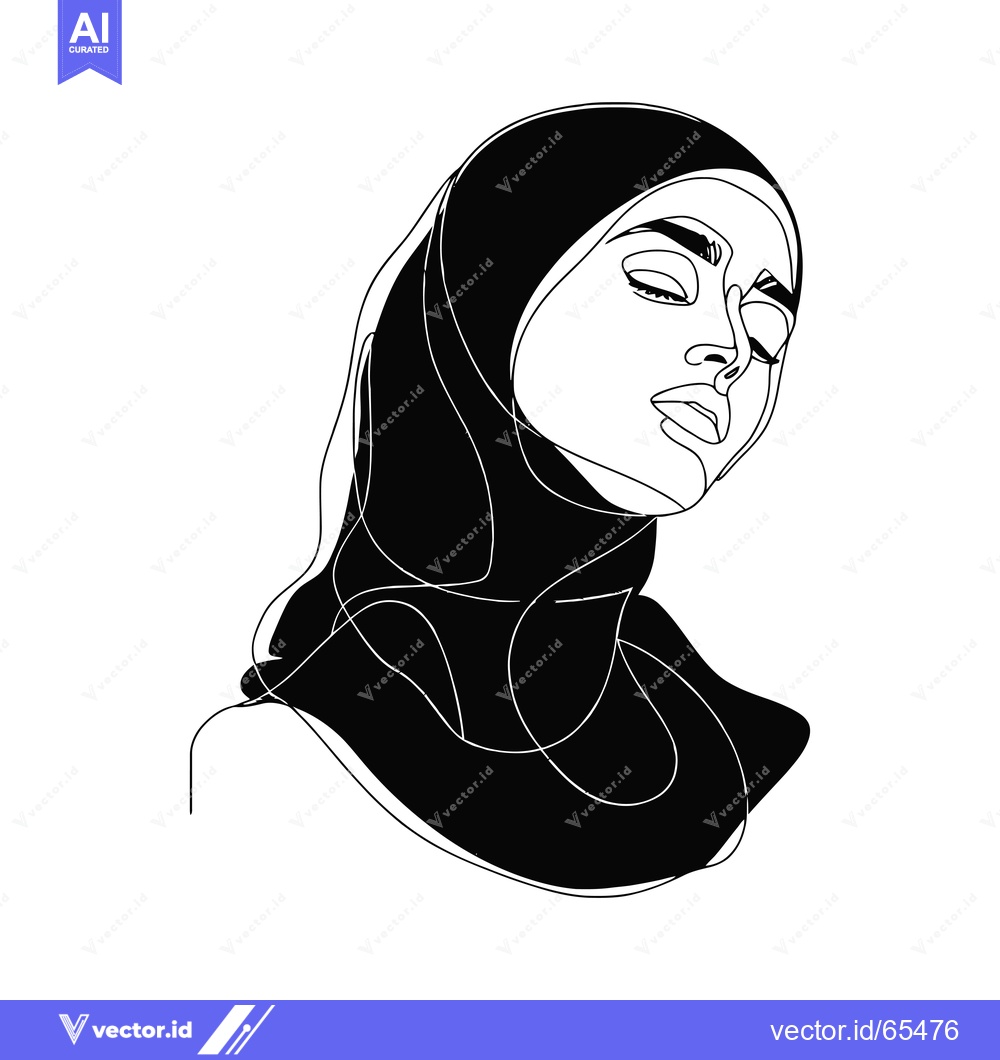 Premium Vector dari Single-Line Illustration of a Woman Wearing a Hijab