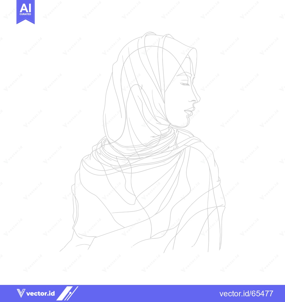 Premium Vector dari Line Art Portrait of a Woman Wearing a Hijab