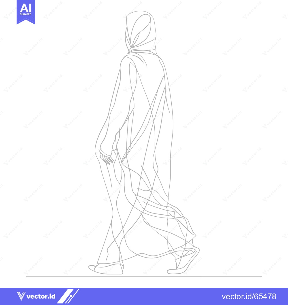 Premium Vector dari A Single Line Drawing of a Woman in a Hijab Walking