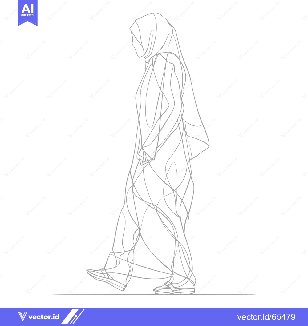 Premium Vector of A Single-Line Drawing of a Woman in a Hijab Walking
