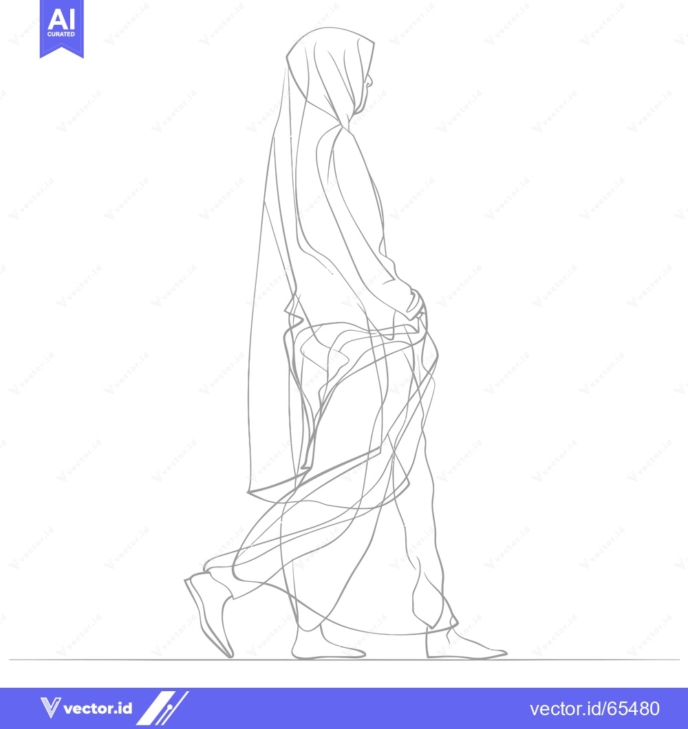 Premium Vector of Line Drawing of a Woman in a Hijab Walking