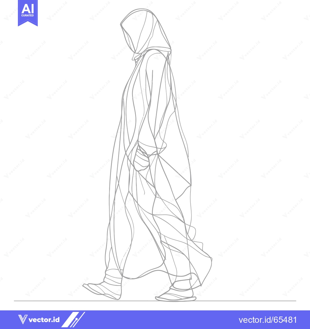 Premium Vector of Line Drawing of a Person Walking in a Long Robe and Hood