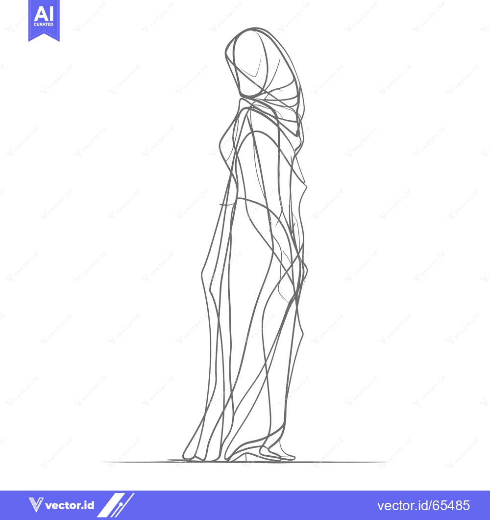 Premium Vector dari Line Art Illustration of a Person in a Long Robe and Headscarf