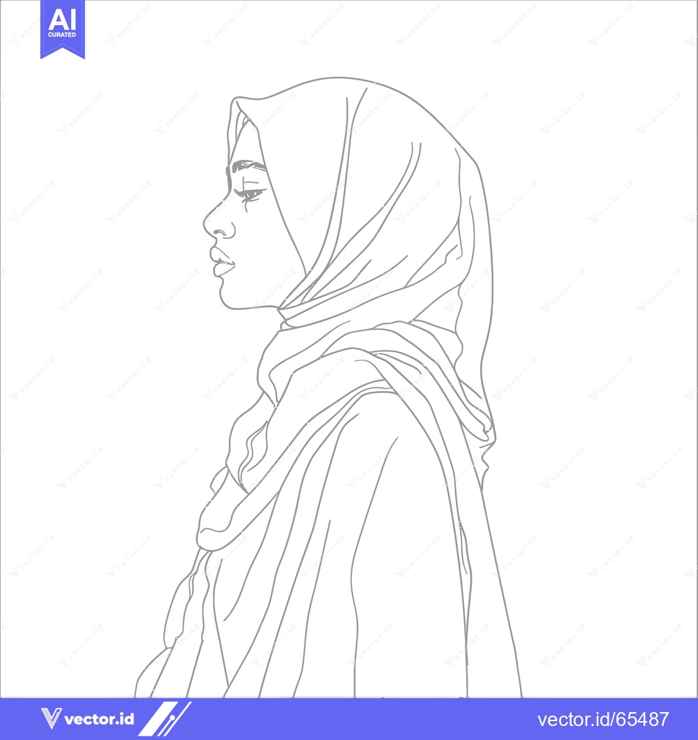 Premium Vector of Line Drawing of a Woman Wearing a Hijab