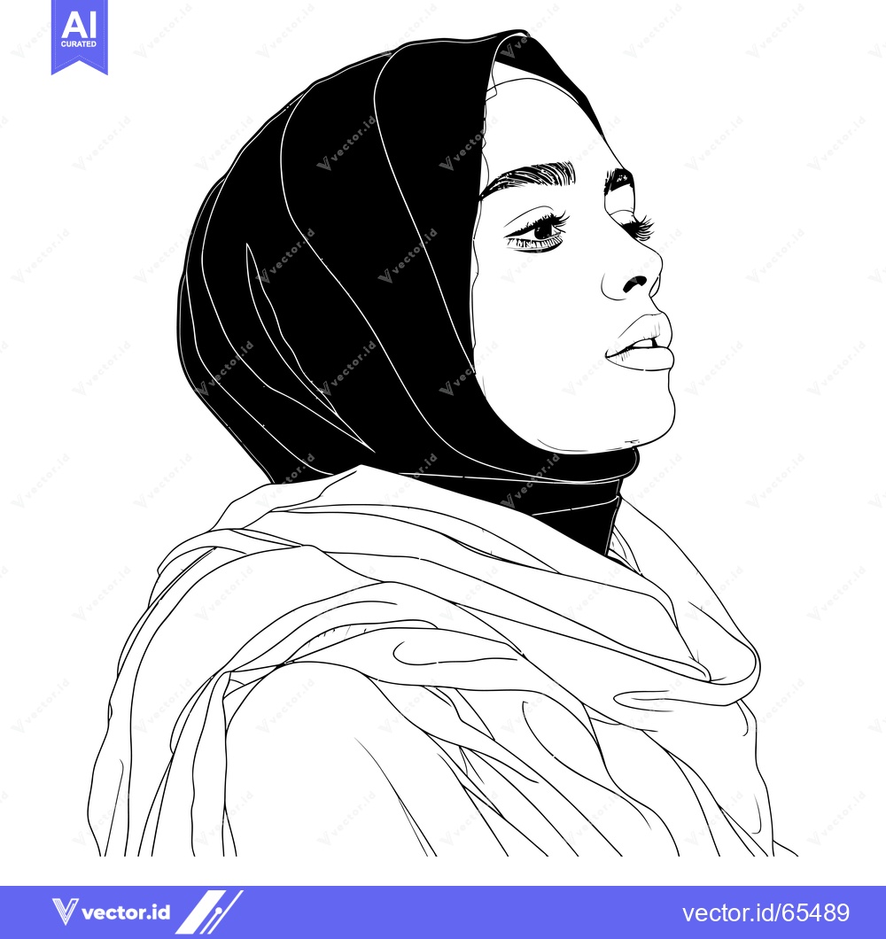 Premium Vector dari Line Art Portrait of a Woman Wearing a Hijab