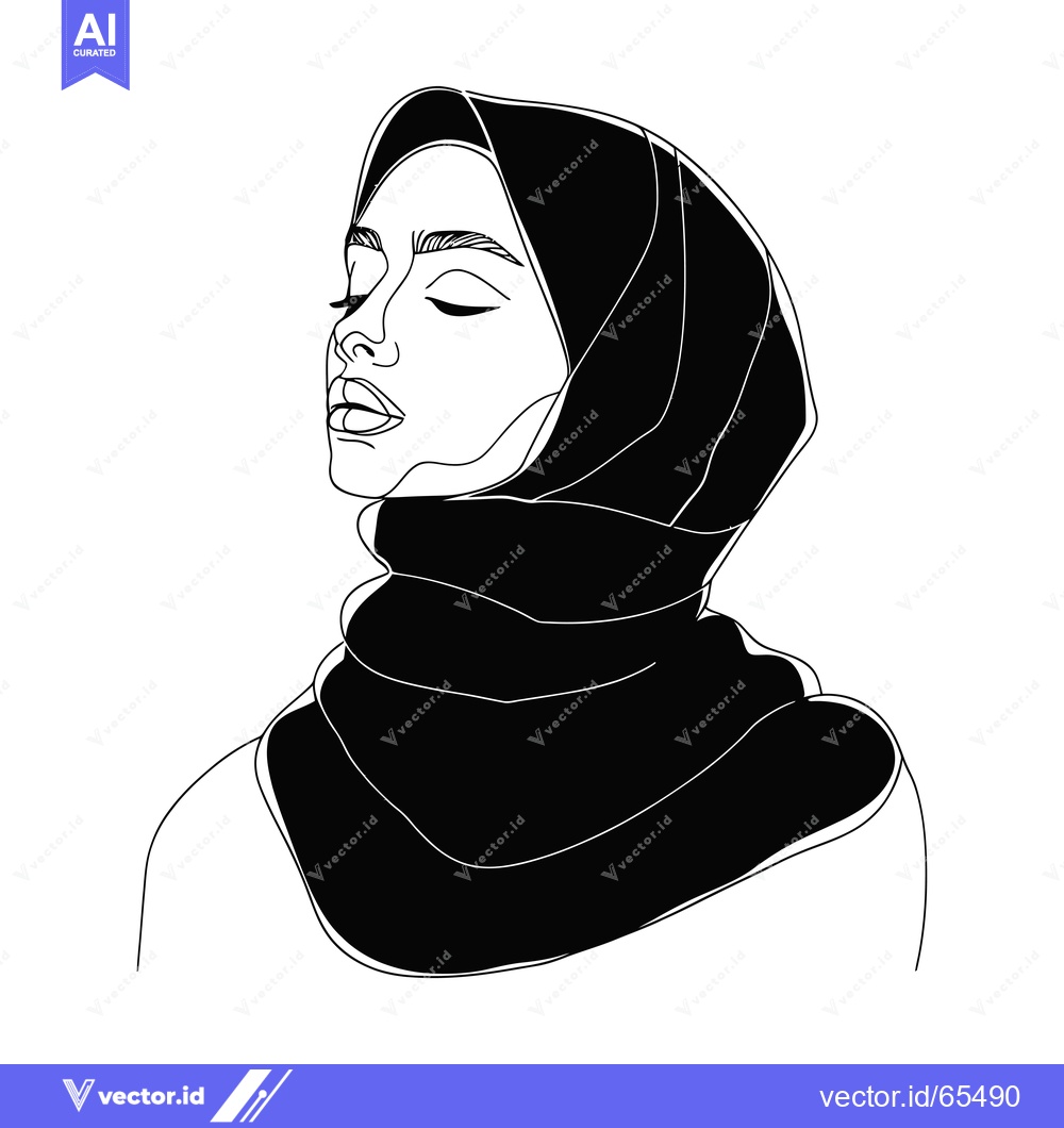 Premium Vector of Line Art Portrait of a Woman Wearing a Hijab