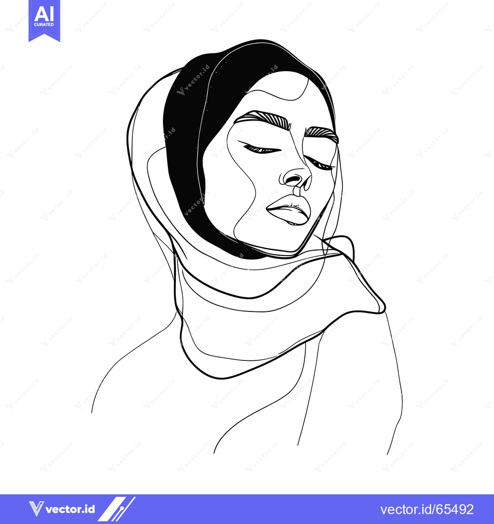 Premium Vector dari Line Art Portrait of a Woman Wearing a Hijab