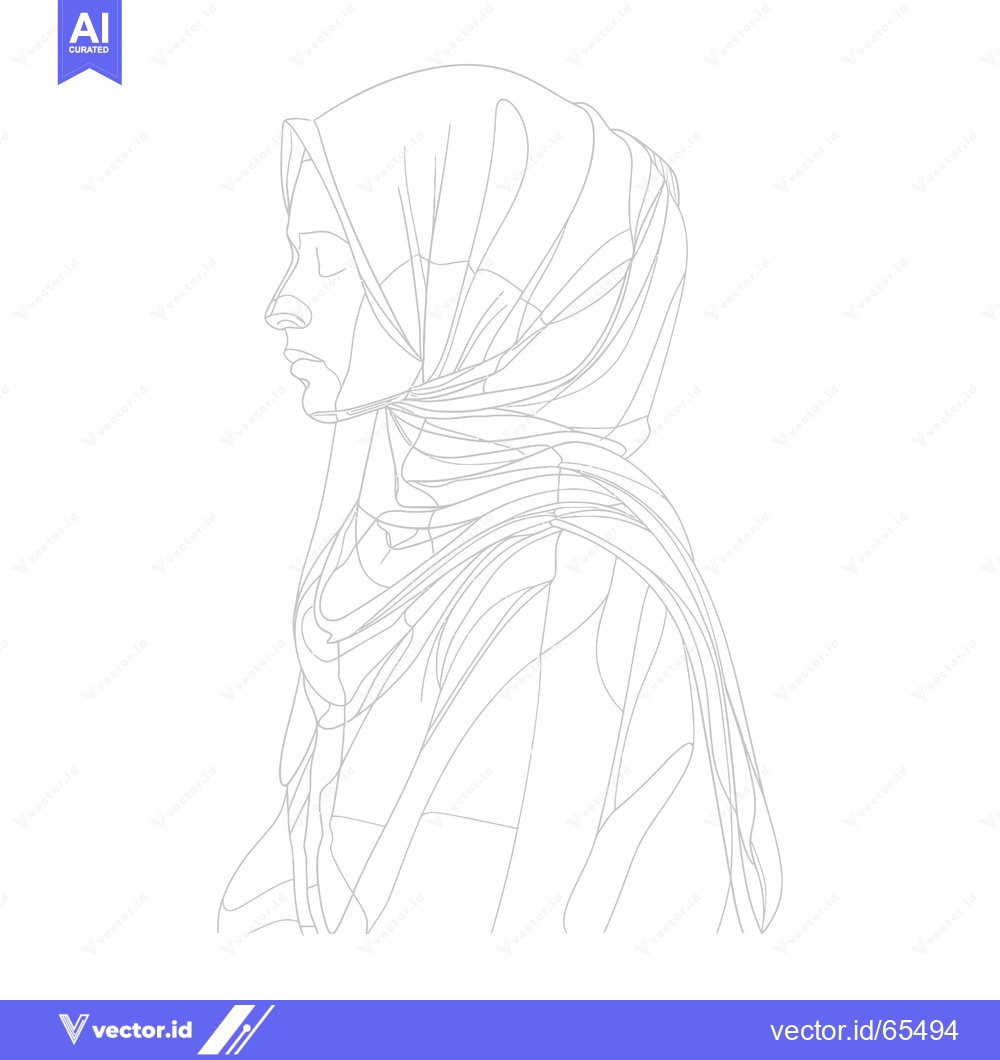 Premium Vector of Line Art Illustration of a Woman Wearing a Hijab