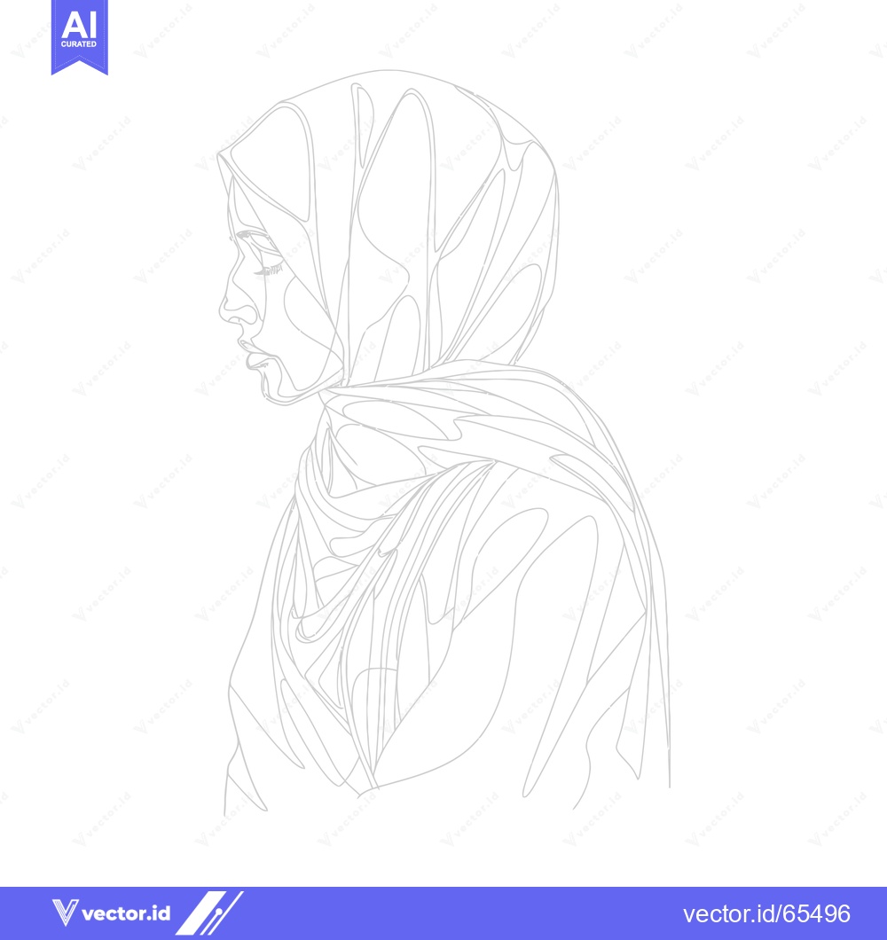 Premium Vector dari Line Drawing of a Woman Wearing a Hijab