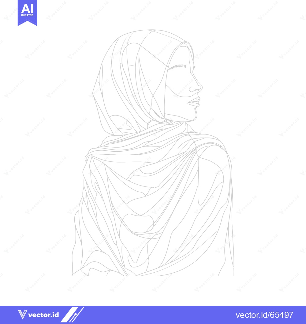 Premium Vector of Line Art Portrait of a Woman in a Hijab