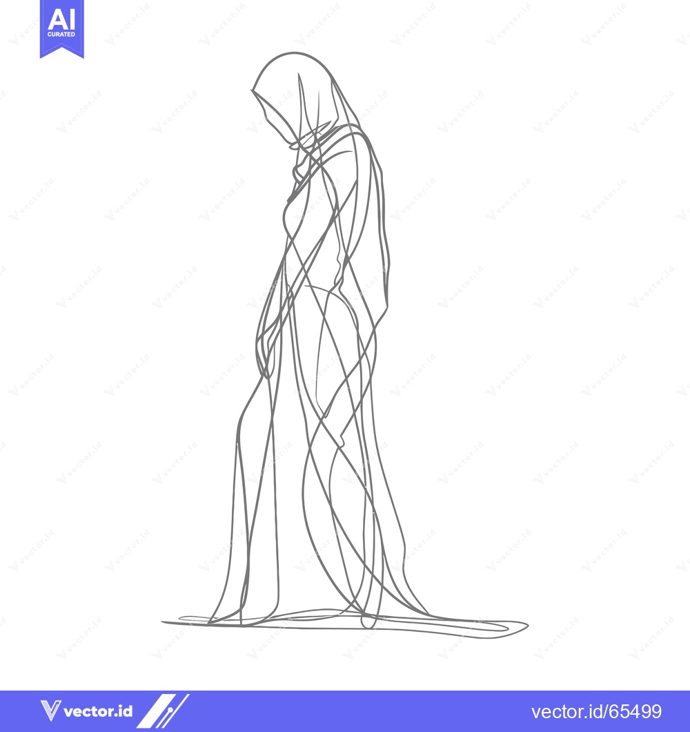 Premium Vector dari Line Drawing of a Woman Wearing a Hijab