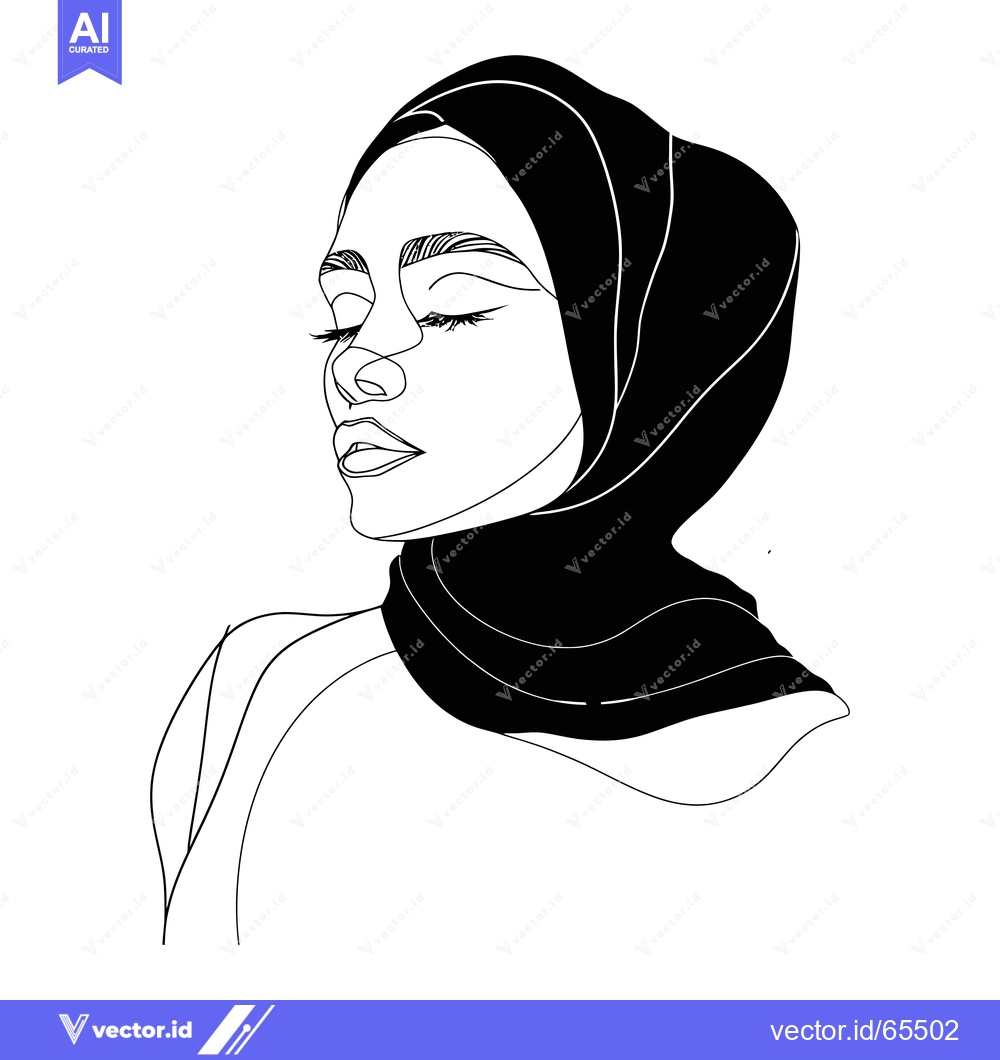 Premium Vector of Line Art Portrait of a Woman Wearing a Hijab