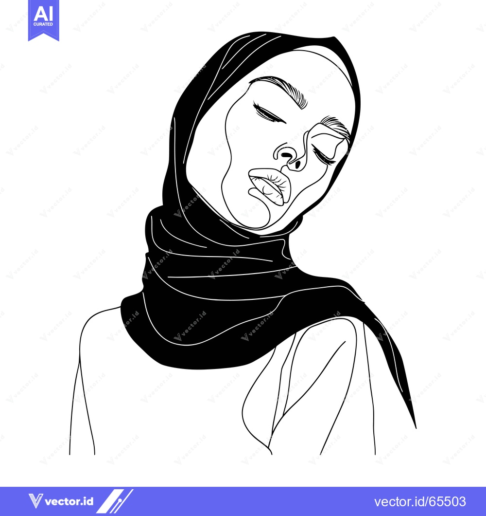 Premium Vector dari Line Art Portrait of a Woman Wearing a Hijab